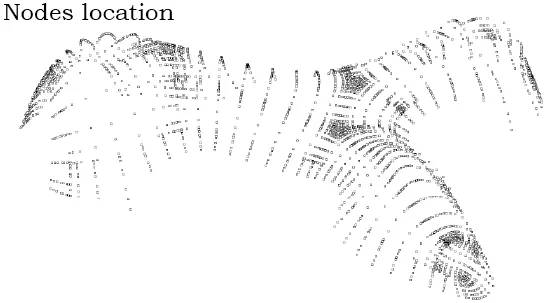 Line drawing showing the distribution of structural nodes across the curved shell of the building
